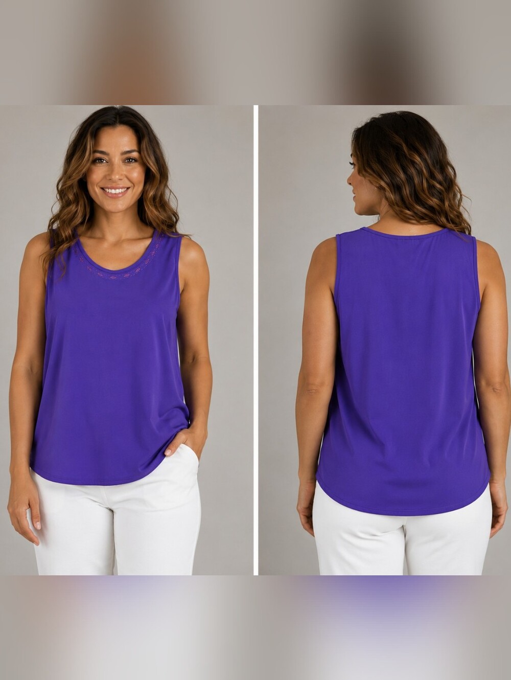 Maggie Sweet Purple Tank Top W/Embroidered Front Neckline Size 1X